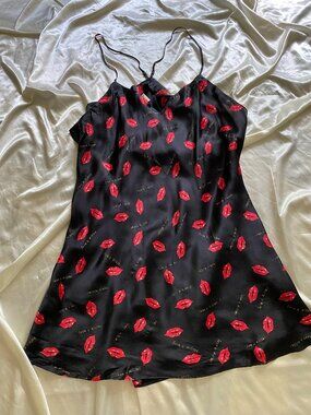 Y2K 100% Silk Lip Print Satin Half Slip 3X Plus Sexy Valentine's Love